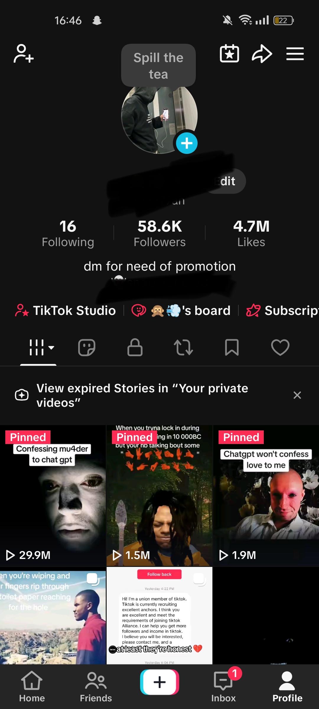 TikTok account - 58K followers